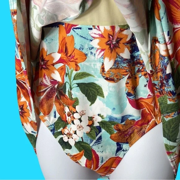 Denim & Co V-Neck Wrap Front Swim Dress Bright Tropical Size 10 New - Picture 11 of 11